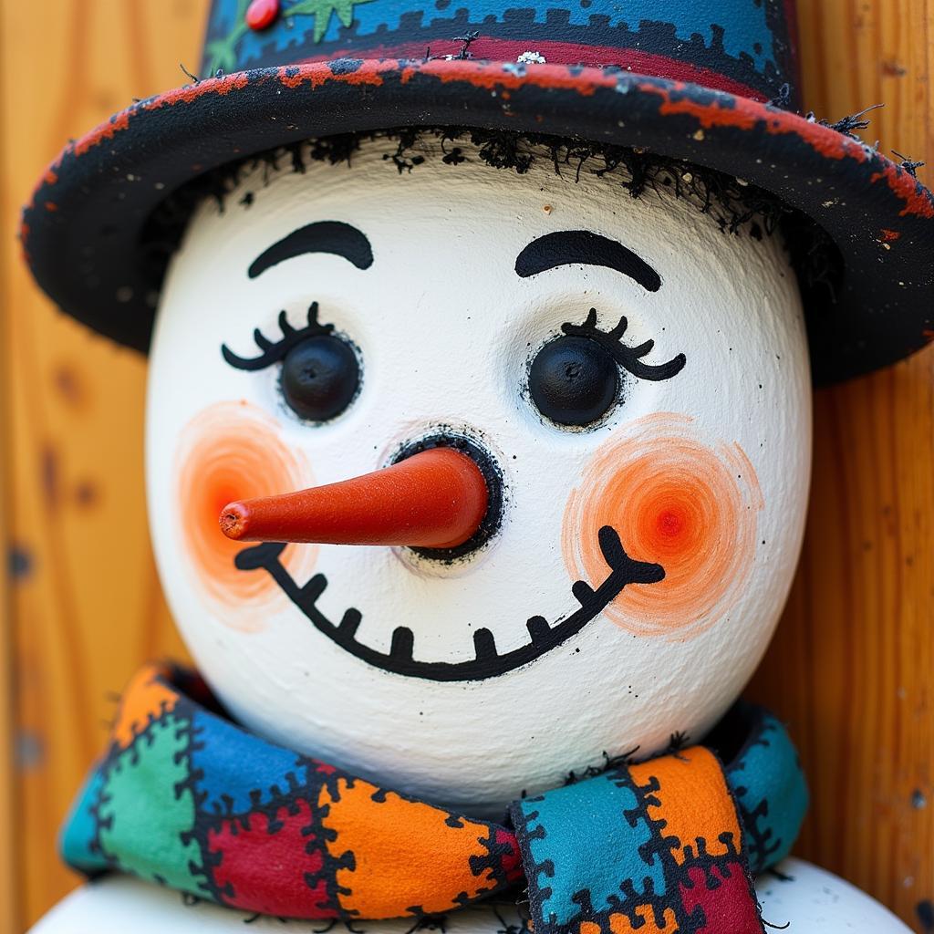 Snowman depicted in a folk art painting