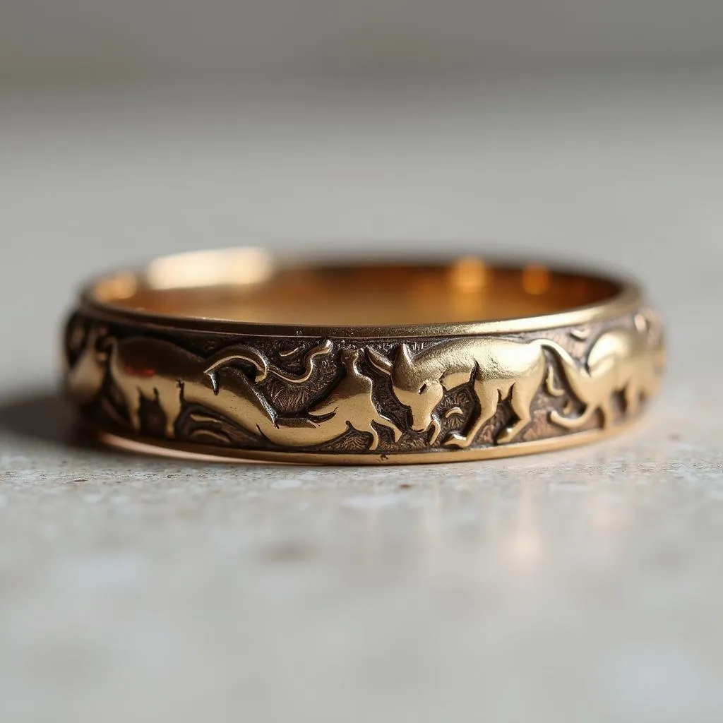 Art Nouveau Wedding Band with Animal Motifs