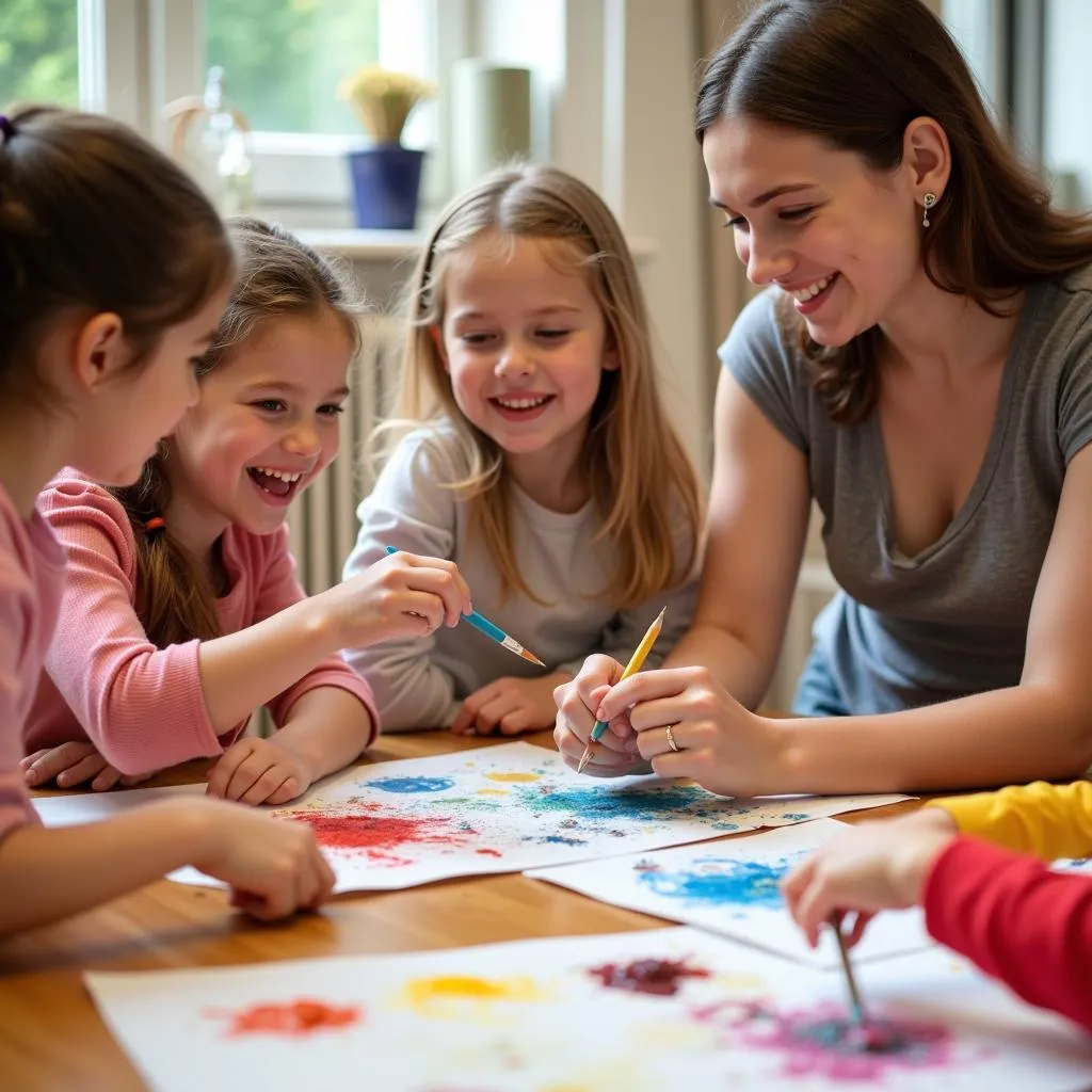 Những đứa trẻ đang cùng nhau sáng tạo tại lớp học Mommy and Me Art Classes