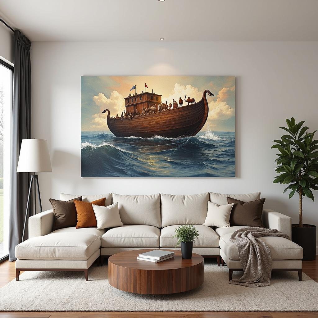 Modern living room with Noah's Ark wall art