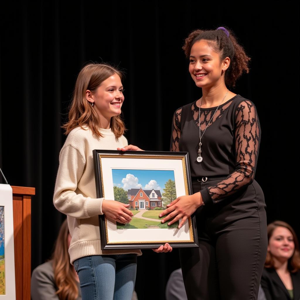 A student artist receiving an award at the Norfolk Academy Art Show