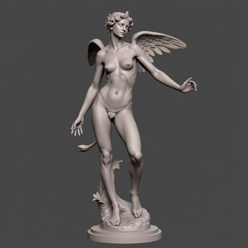 A 3D model of a nymph, showcasing her dynamic pose and realistic features