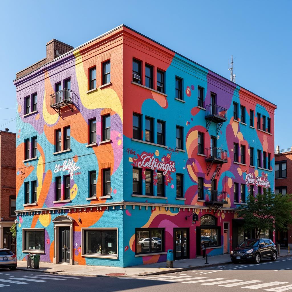 Vibrant Urban Mural Transforming a City Street