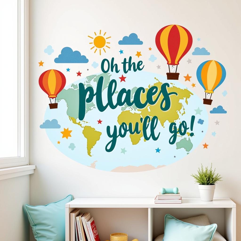 Oh the places you'll go wall art phong cách trang trí