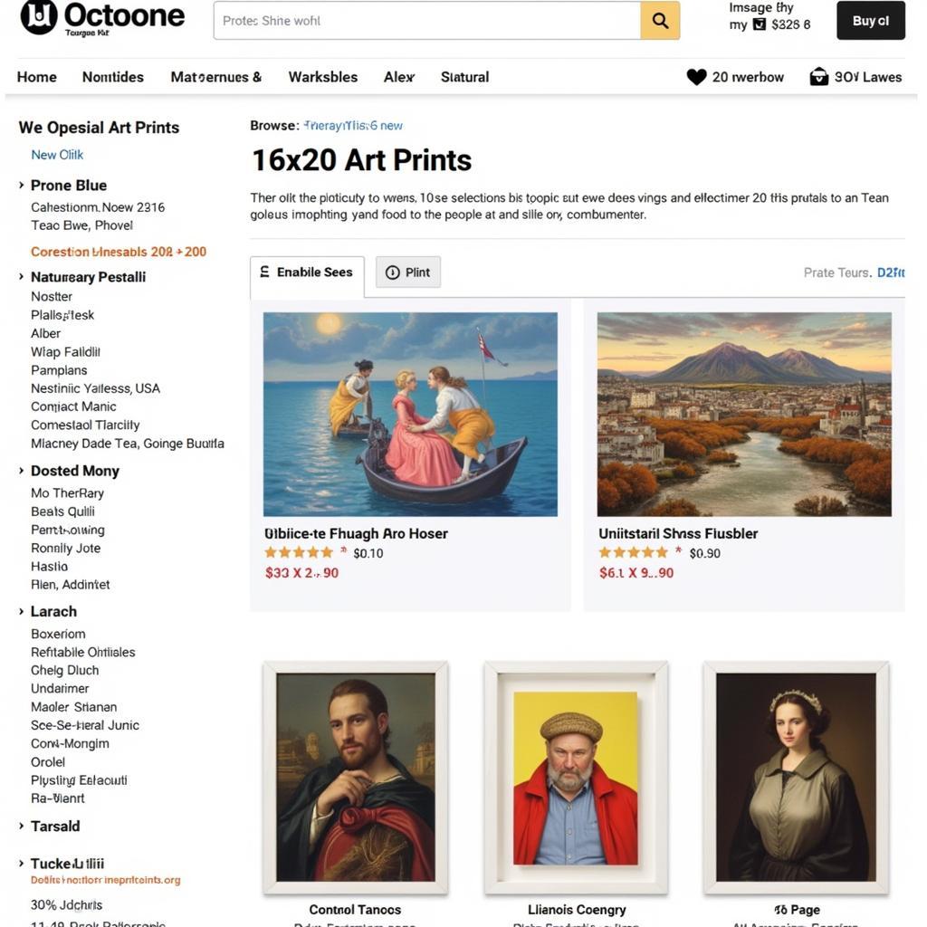 An array of 16x20 art prints available on an online art marketplace platform