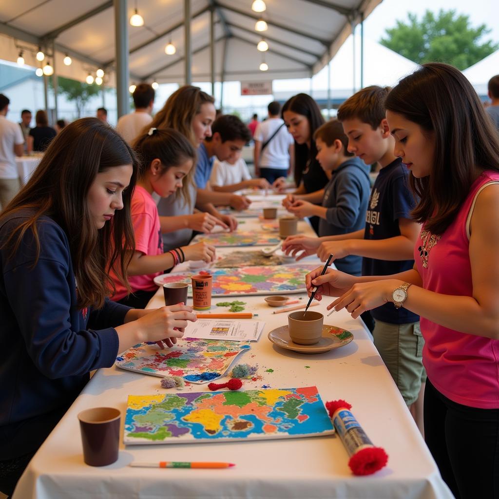 Visitors participating in an interactive art activity at the festival