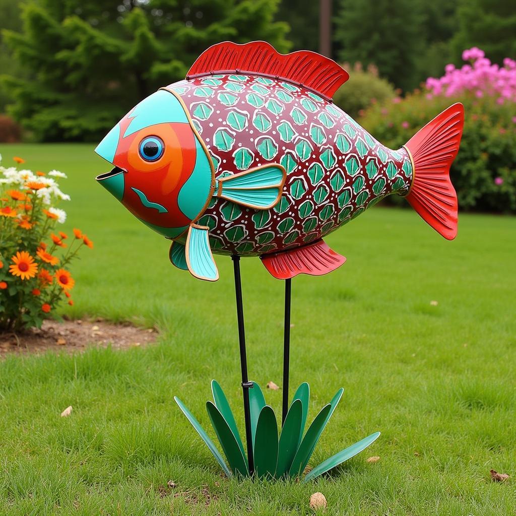 Whimsical Metal Fish Garden Sculpture