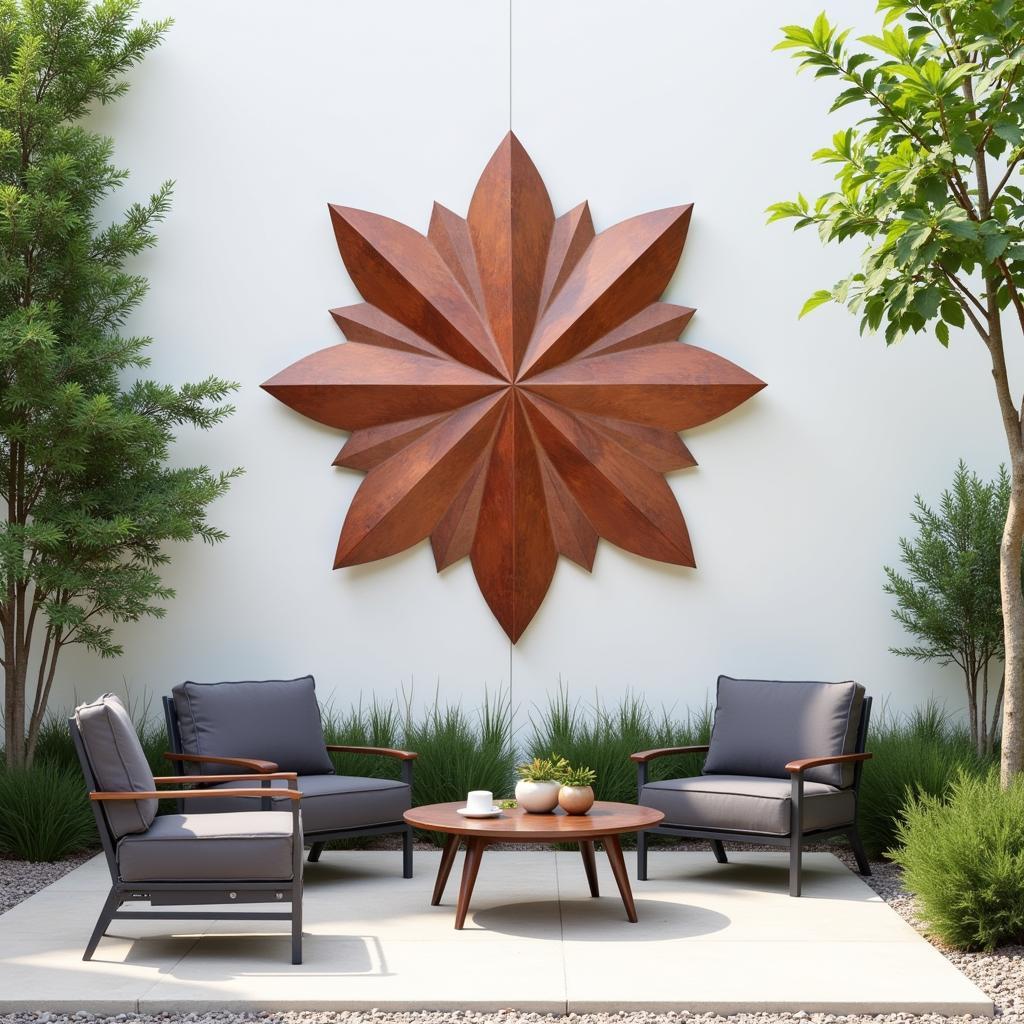 Geometric Outdoor Metal Wall Art on a Patio