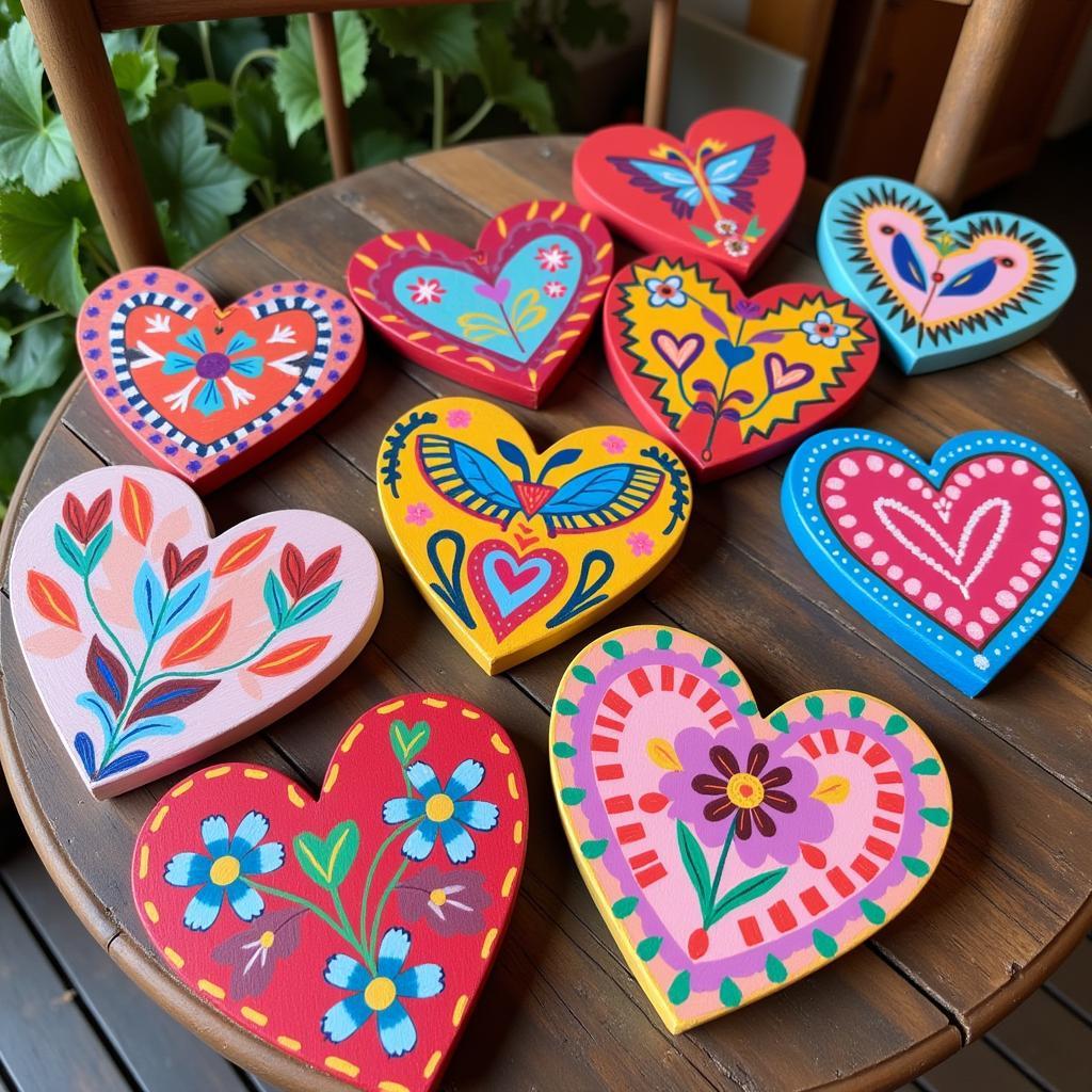 Hand-Painted Wooden Folk Art Hearts