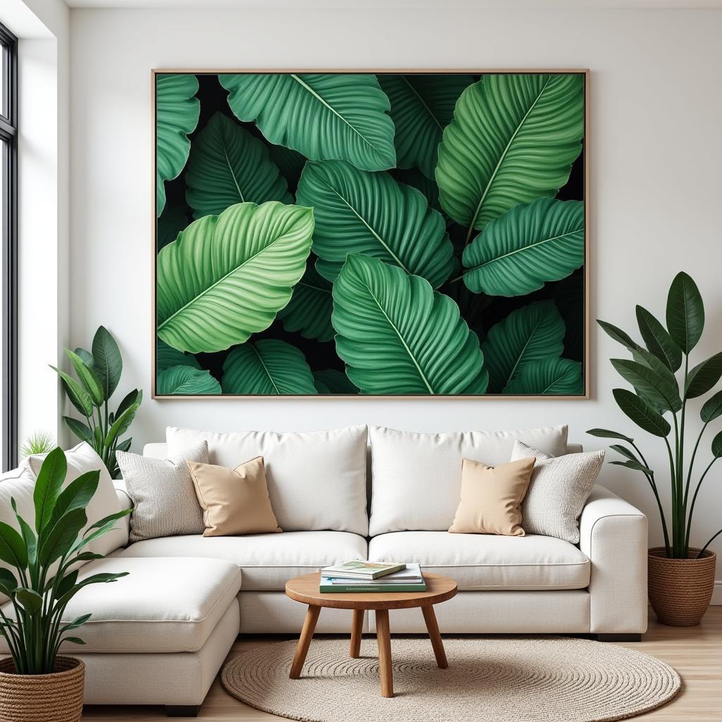 Palm Leaf Wall Art in a Living Room