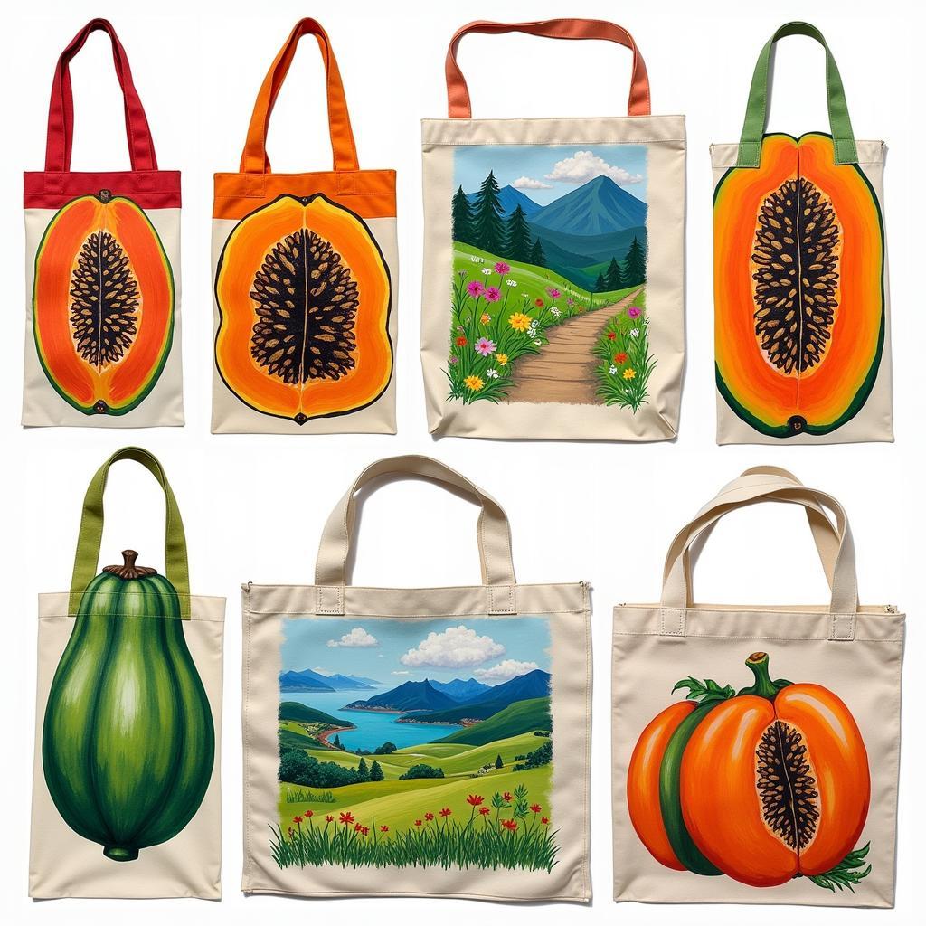 Various painting ideas on papaya art bags