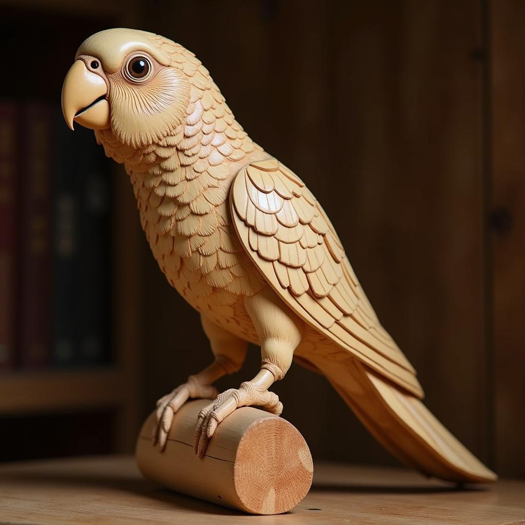 Parakeet Sculpture on Wood Branch