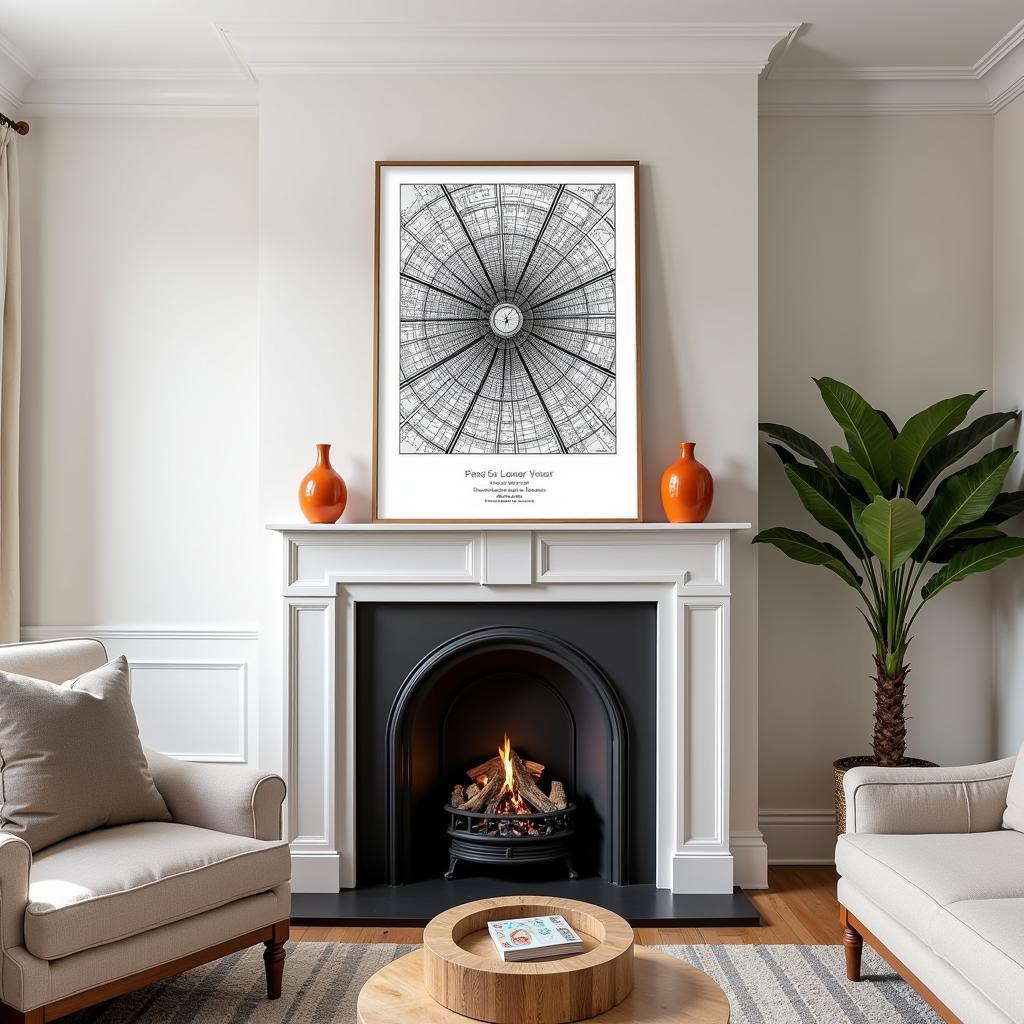 Paris City Map Framed Art Above Fireplace