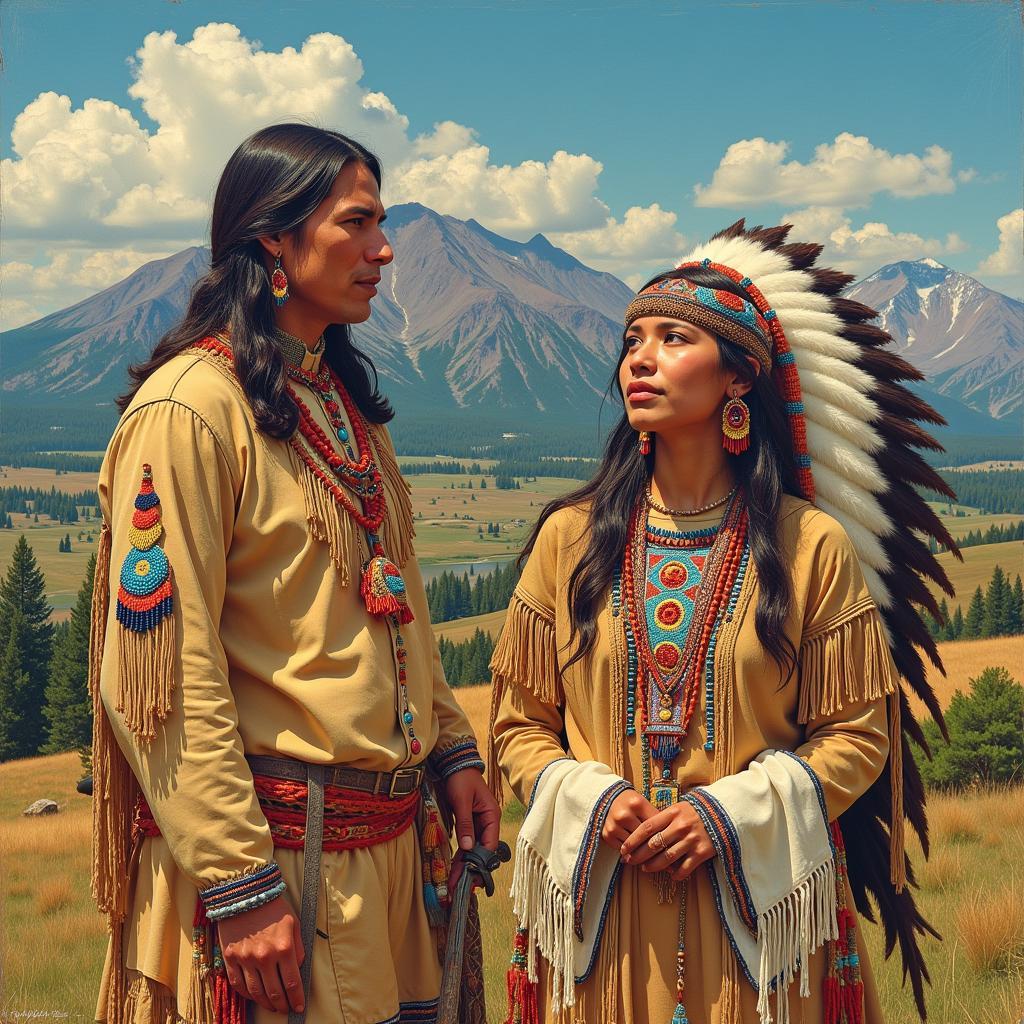 Native American illustration in Paul Goble's signature style