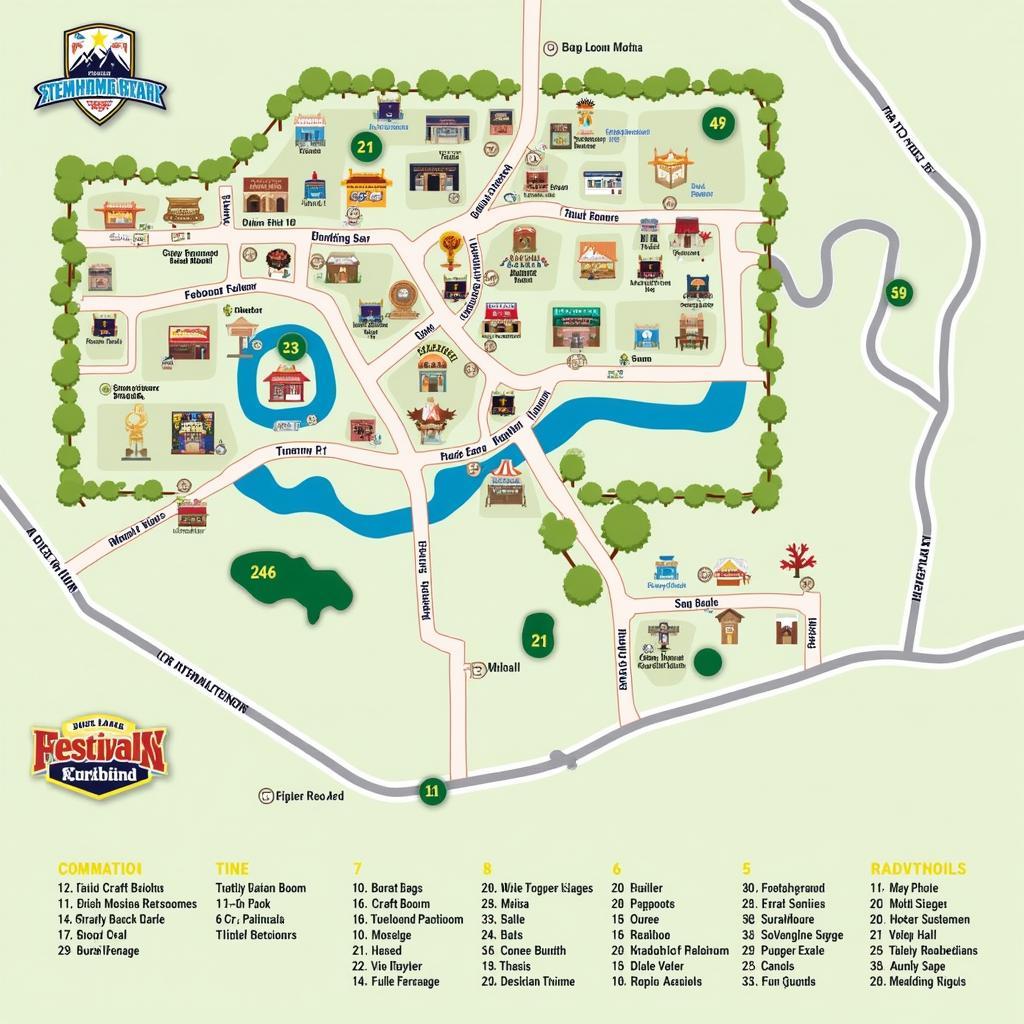 A map detailing the layout of the Paulding Meadows Arts and Crafts Festival, highlighting key areas and points of interest.