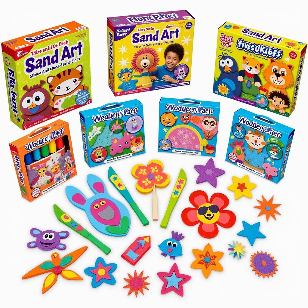 Peel and stick sand art kits for kids: A colorful array of options showcasing various themes and designs.