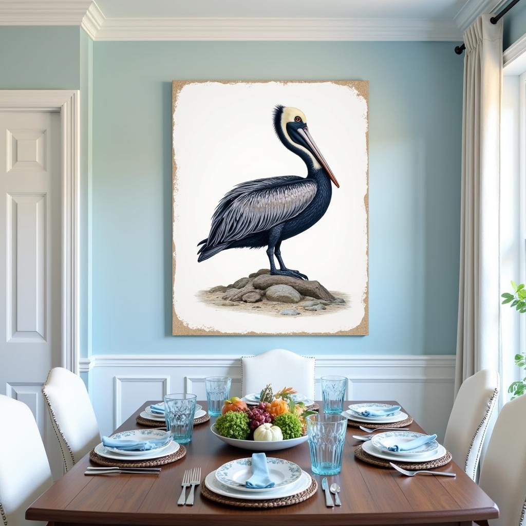 Pelican Canvas Art in a Dining Room