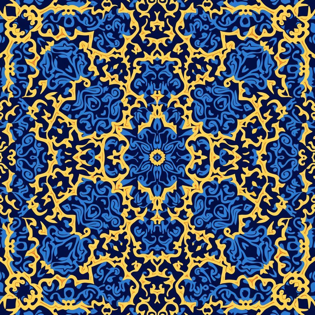 Persian Geometric Pattern Art Print in Blue and Gold