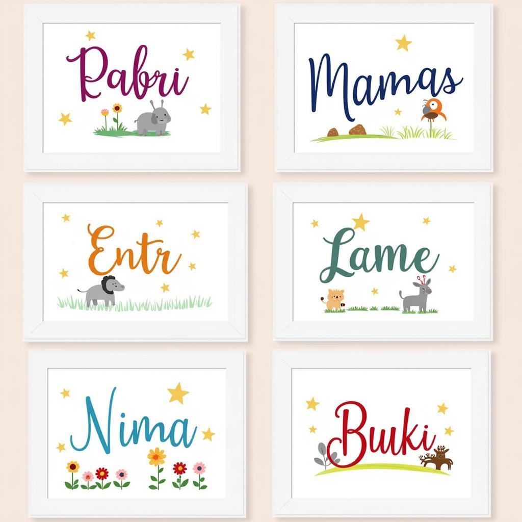 Personalised Children's Wall Art: Examples of Name Prints