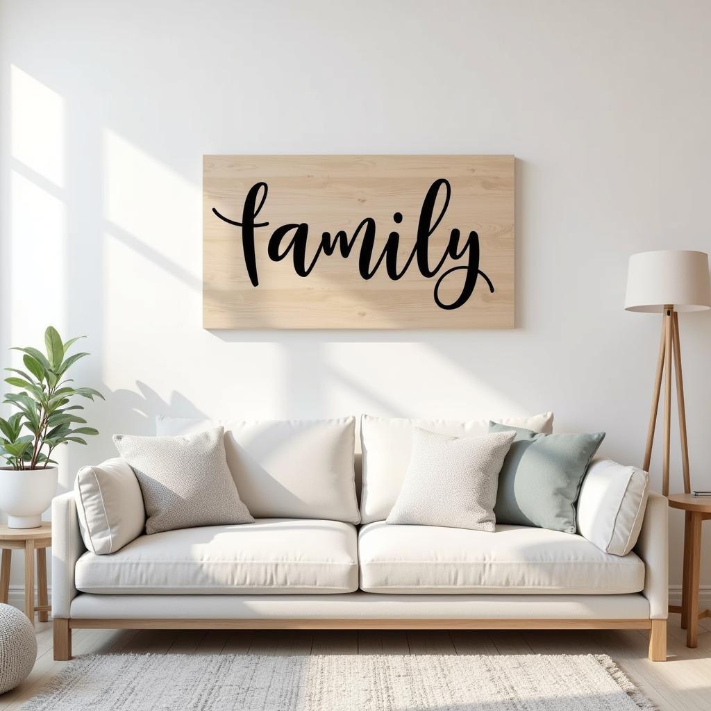 Personalized name wall art in a living room setting