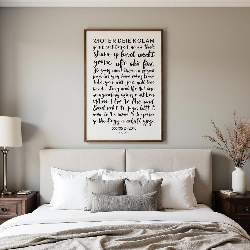 Personalized song lyrics wall art in a bedroom