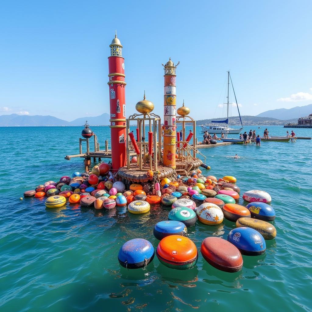 Tác phẩm buoy art rực rỡ sắc màu trên biển