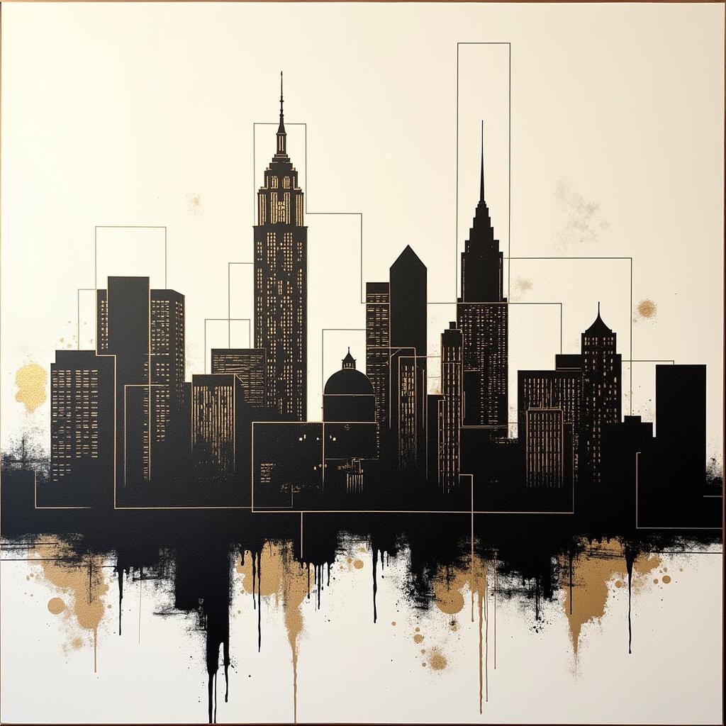 Abstract Philadelphia Skyline Art with Metallic Finish