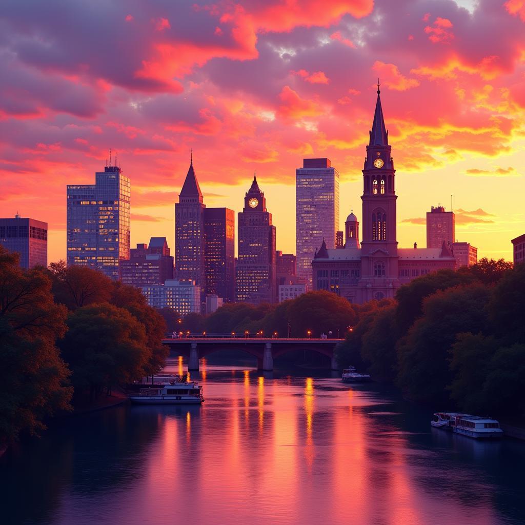 Digital Painting of Philadelphia Skyline at Sunset