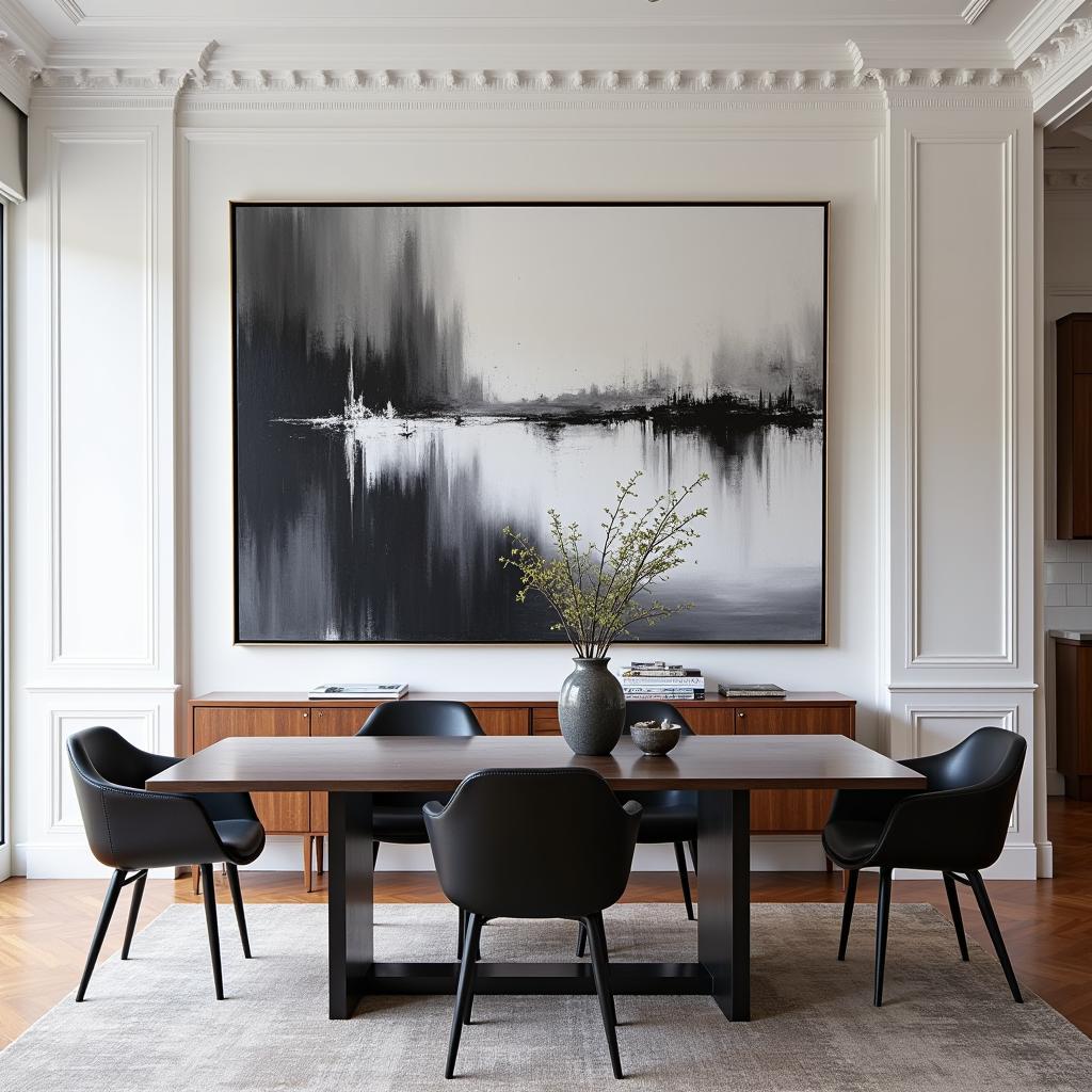 Modern Dining Room with Black Artwork