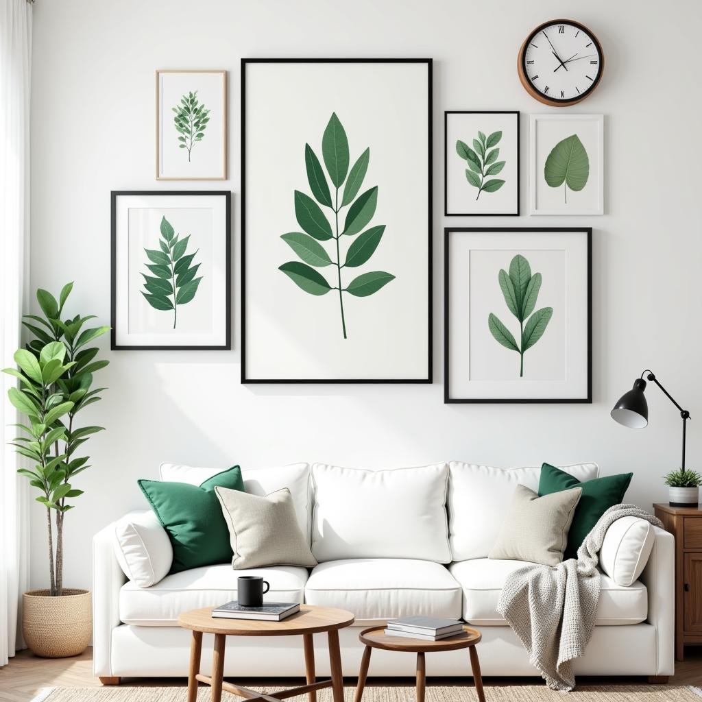 Modern Living Room with Botanical Wall Art Set