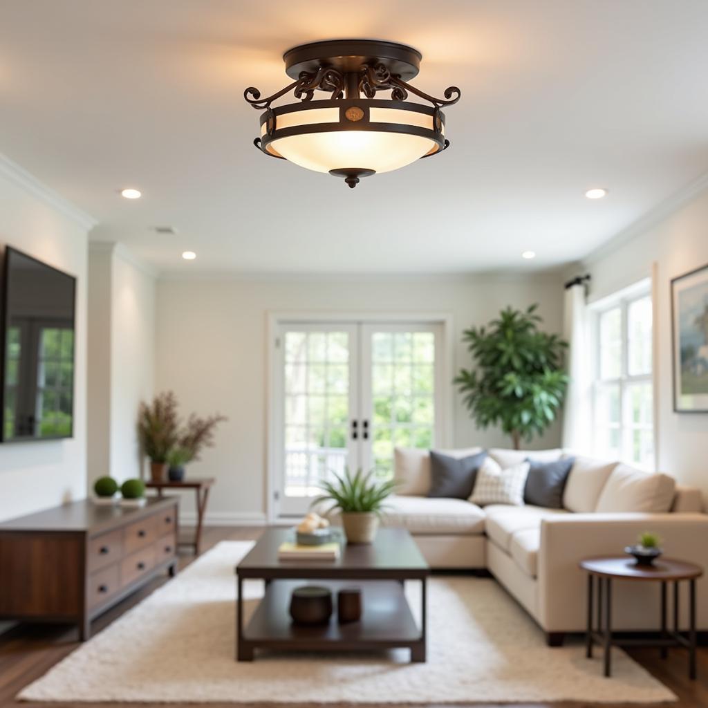 Modern Living Room with Arts & Crafts Ceiling Light