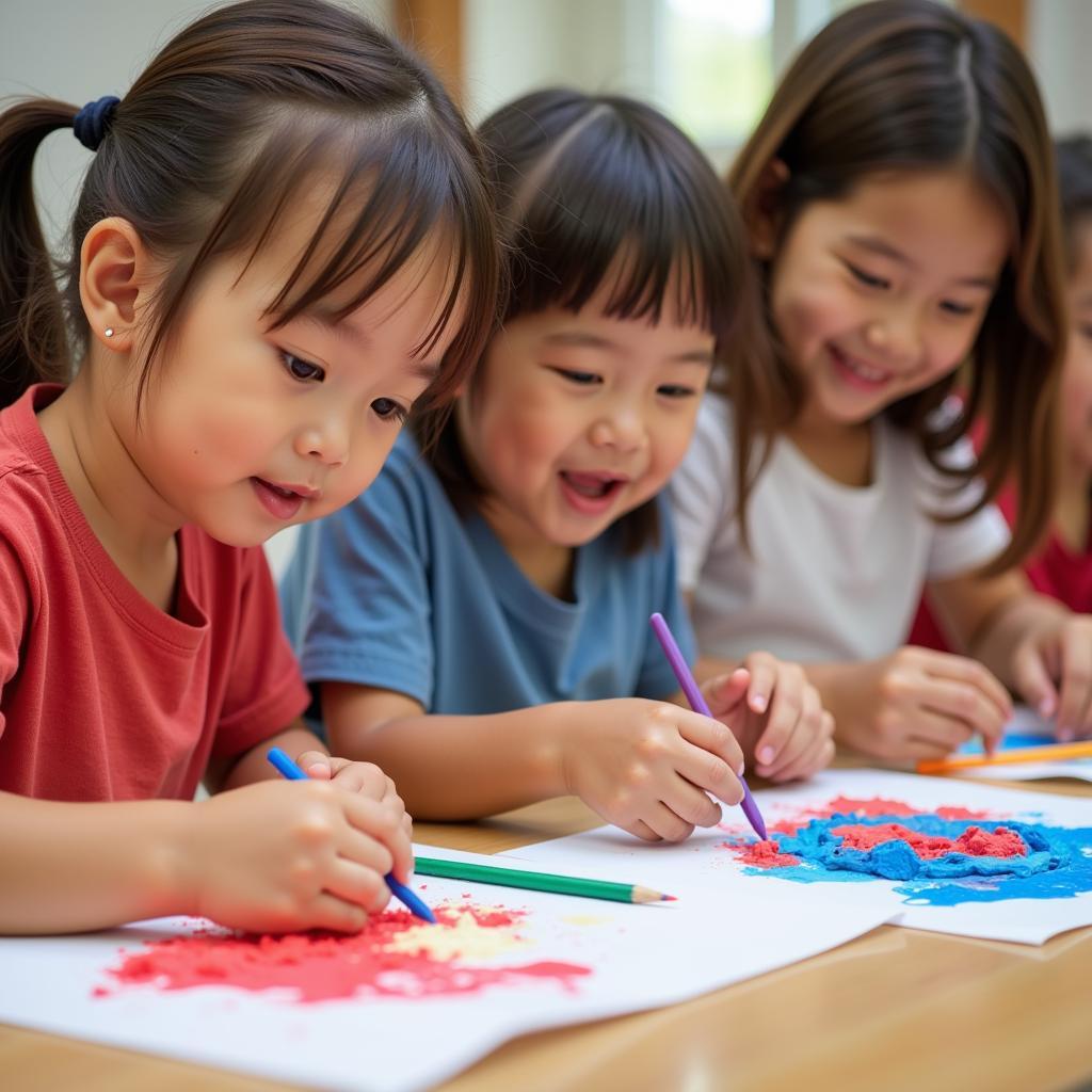 Children participating in art activities at Pine City Art in the Park