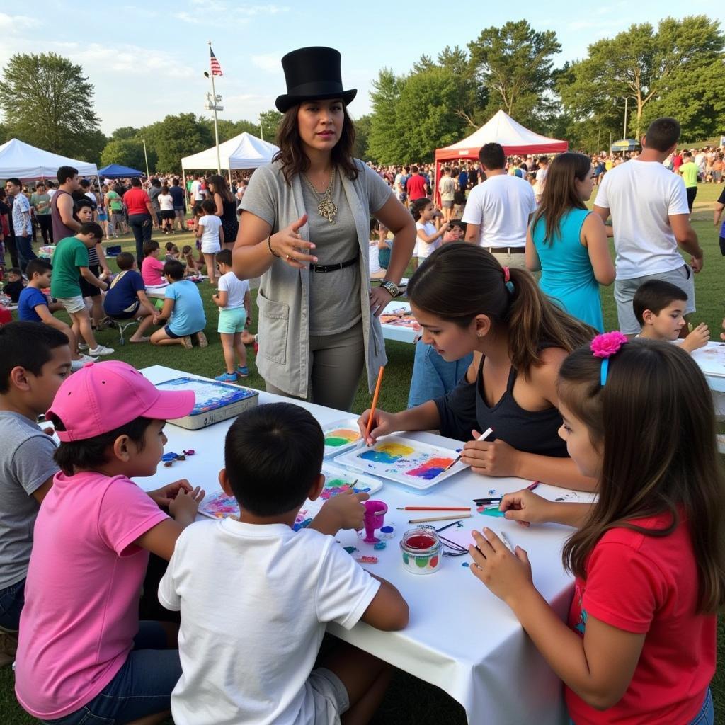 Children Participating in Kids Zone Activities at Pineville Arts in the Park