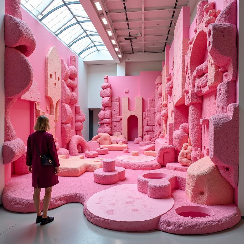 Pink Art: Sculptural Installation Exploring Texture and Form