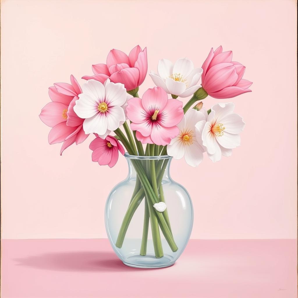 Pink Canvas Art: Floral Still Life in Soft Pink Hues