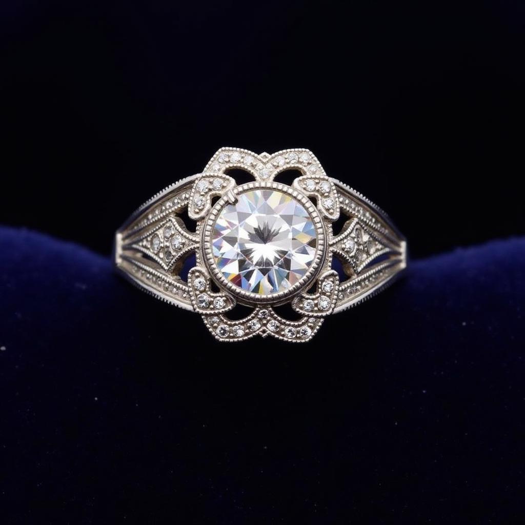 Platinum Art Deco Diamond Ring Close Up