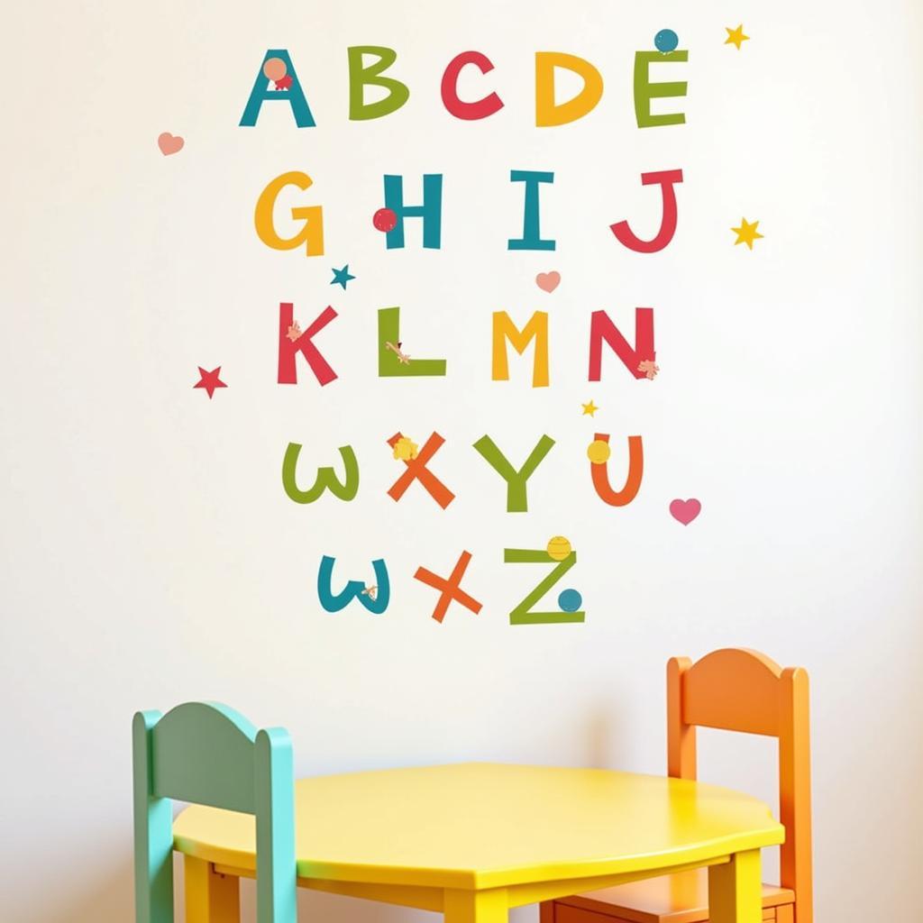 Playroom wall stickers featuring alphabet and numbers