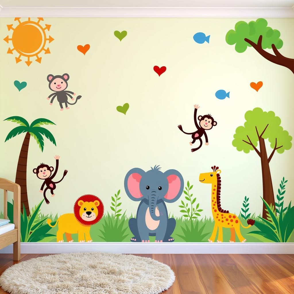 Playroom wall stickers featuring animals and nature