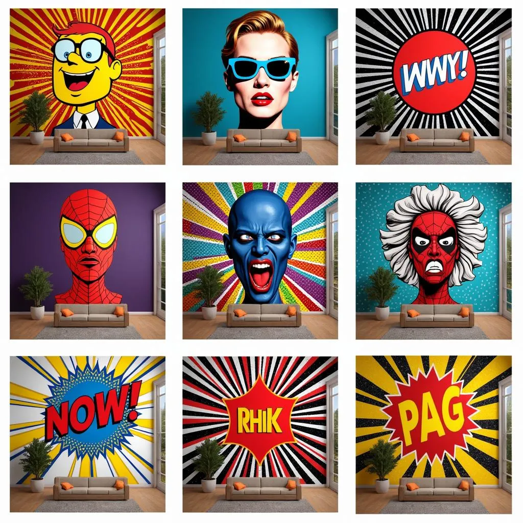 Pop art wall murals with various designs