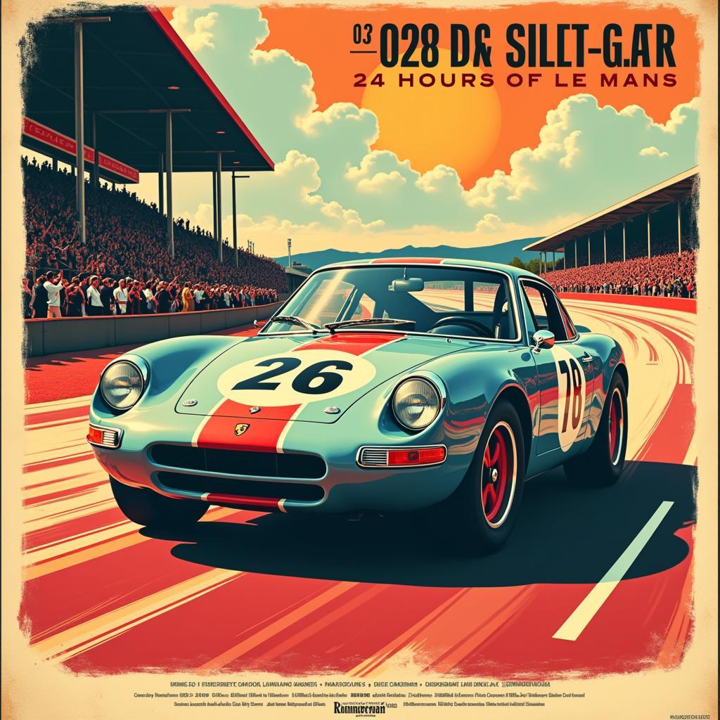 Vintage Porsche racing poster depicting a Le Mans victory