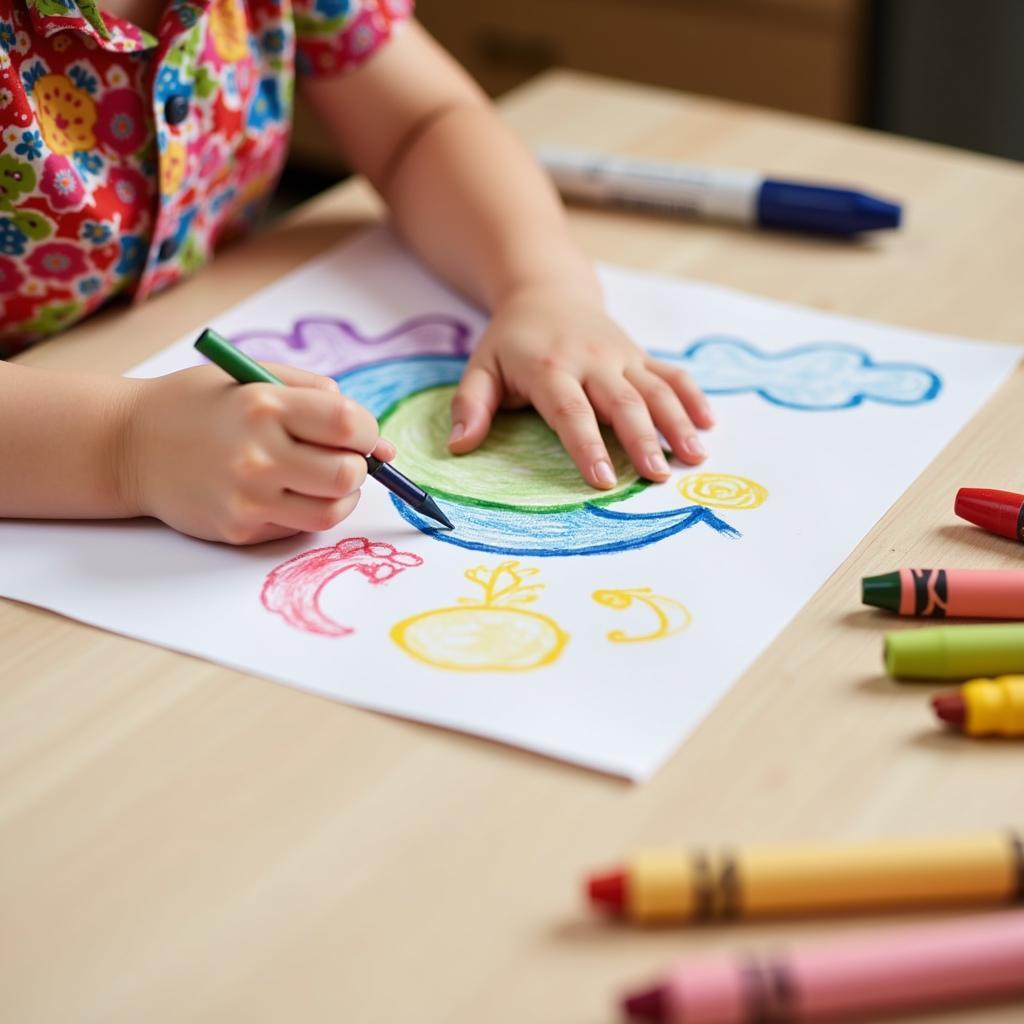 Preschooler drawing a thank-you card