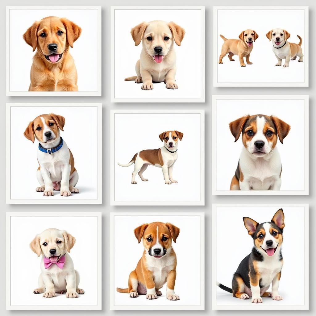 Various styles of puppy wall art