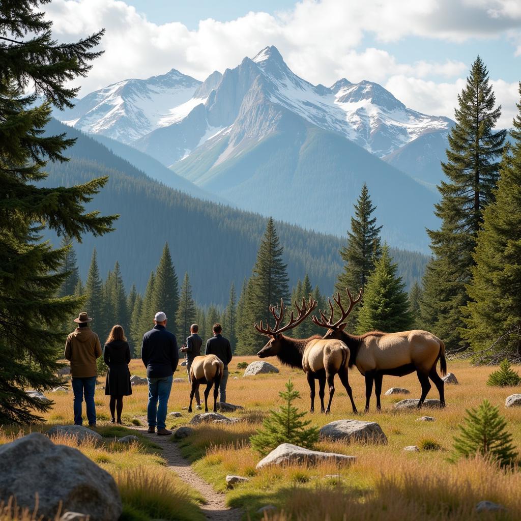 Observing elk in the forest