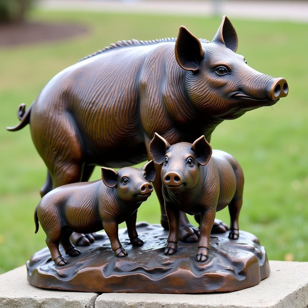 Bronze Sculpture of Razorback Family