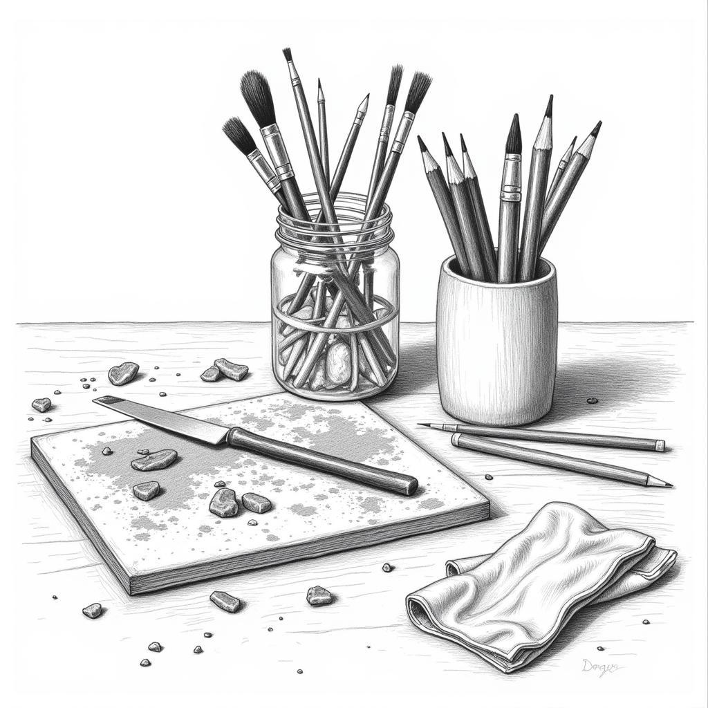 Realistic Drawing of Art Supplies