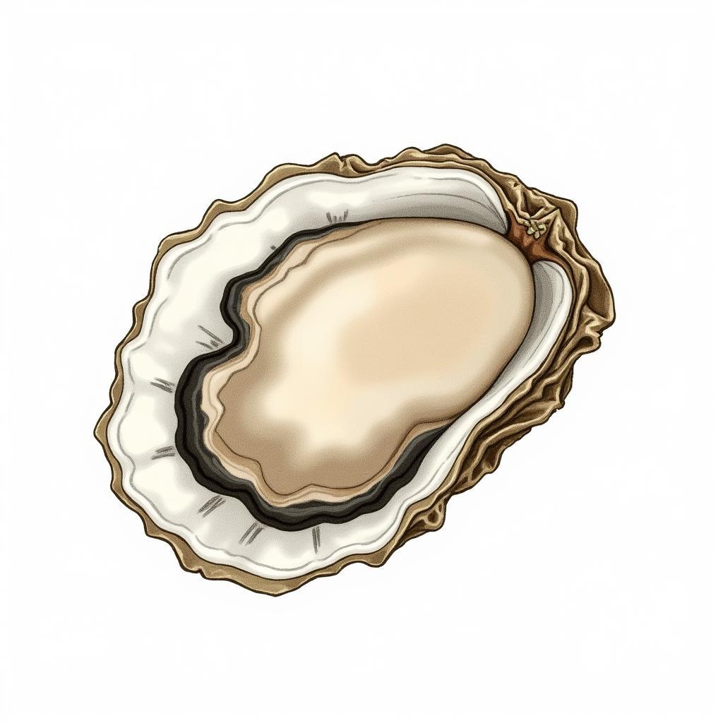 Realistic oyster shell illustration with detailed textures and shadows