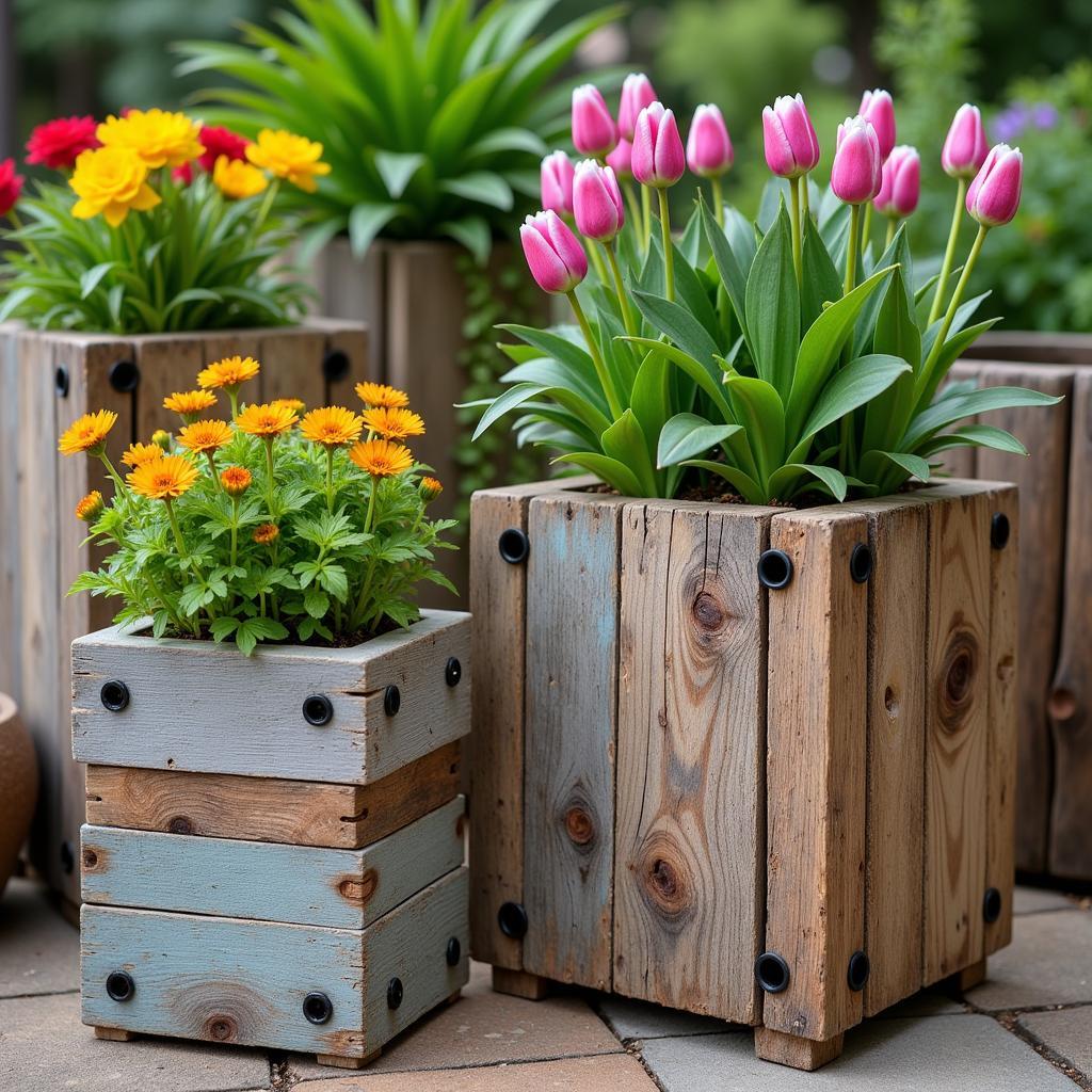 Rustic Garden Planters Made from Reclaimed Wood