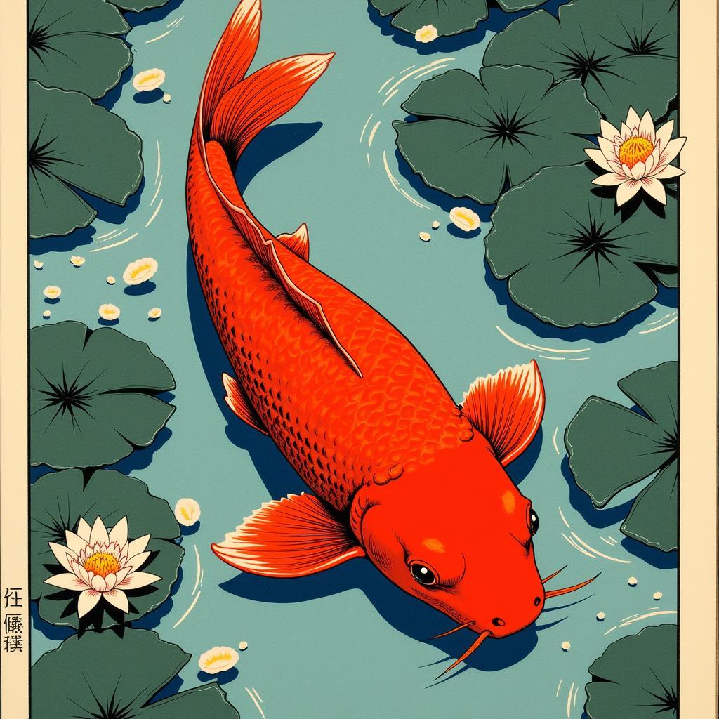 Red Fish Japanese Woodblock Print