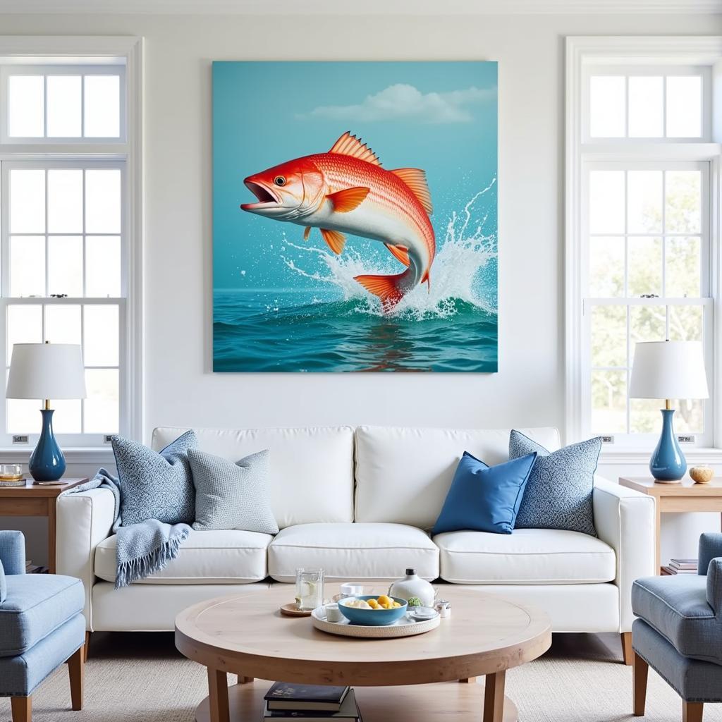 Redfish Wall Art in a Coastal Living Room