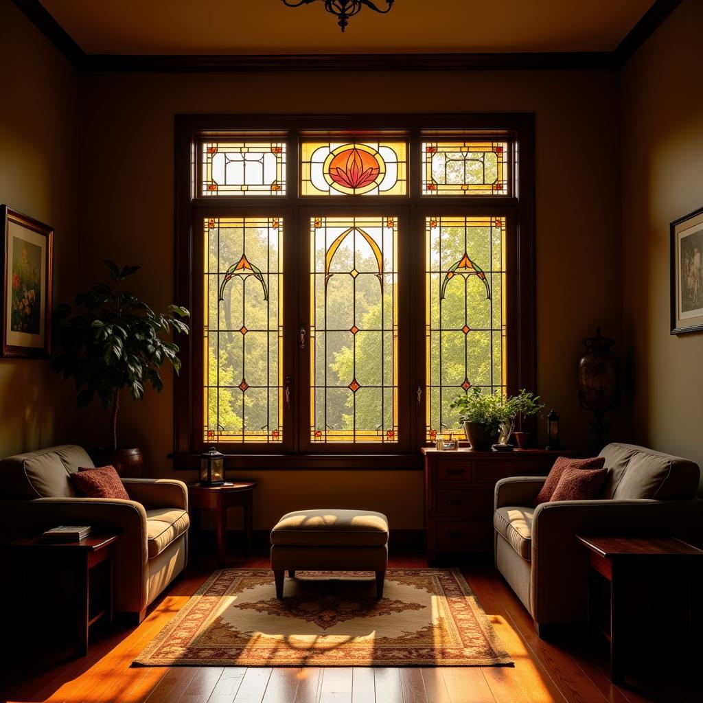 Arts and Crafts Style Window Treatments with Stained Glass